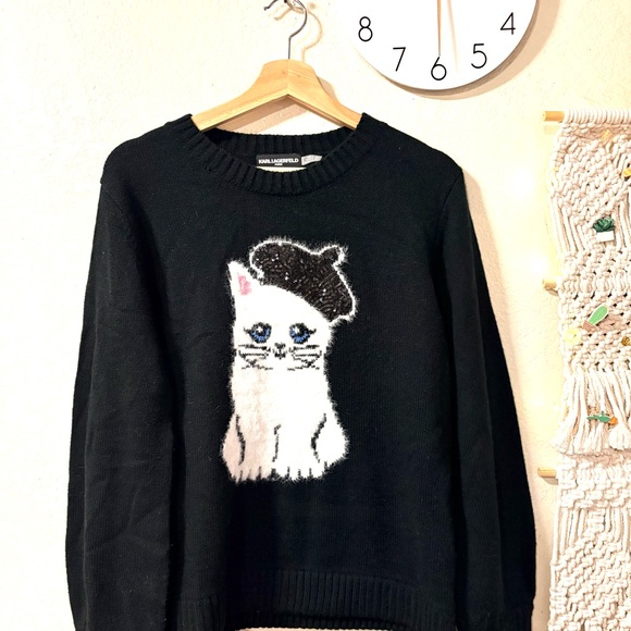 Karl Lagerfeld Black Sweater with White Cat and Beret - Picture 6 of 9